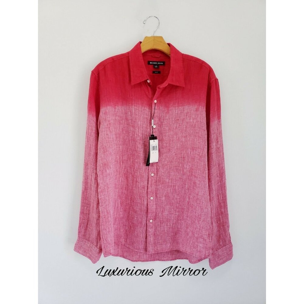 Michael Kors Ombre Colorblock 100% Linen Slim Fit Sun Faded Minimalist Shirt M
